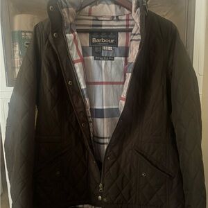Barbour Dark Quilted Jacket with Plaid Interior